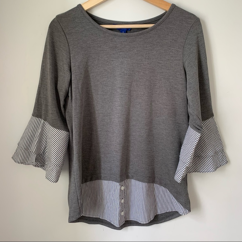Apt 9 Top Pullover Stripe Career Top Flare Ruffle Sleeve Womens Small